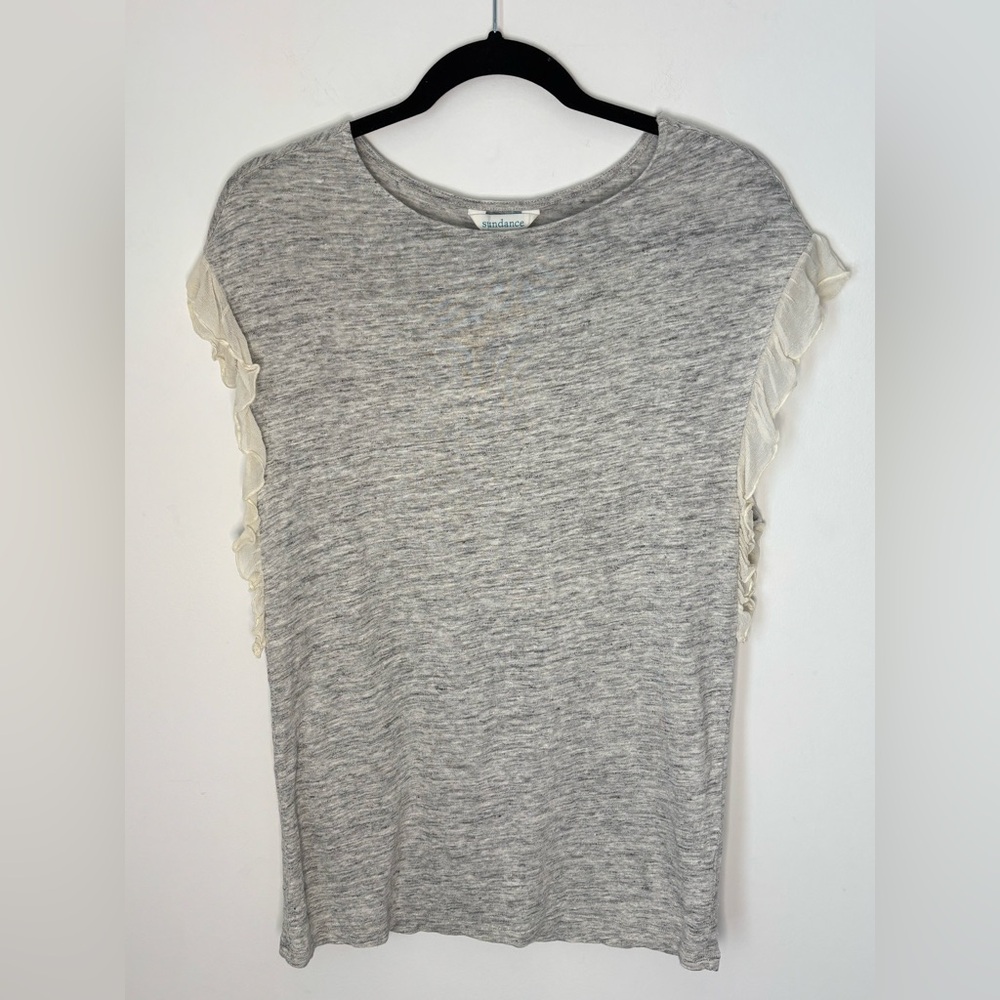 Sundance 100% Linen Ruffle Sleeveless Tunic Shirt XS-Small Neutral G5